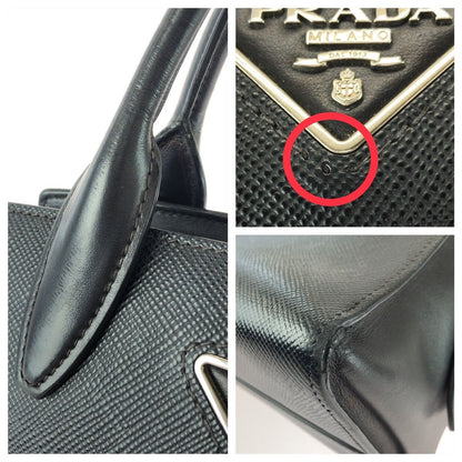 Prada Saffiano Black Silver Leather Tote Bag — view 6