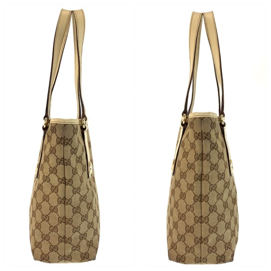 Gucci Beige Ivory Gold GG Canvas Leather Tote Shoulder Bag — view 7