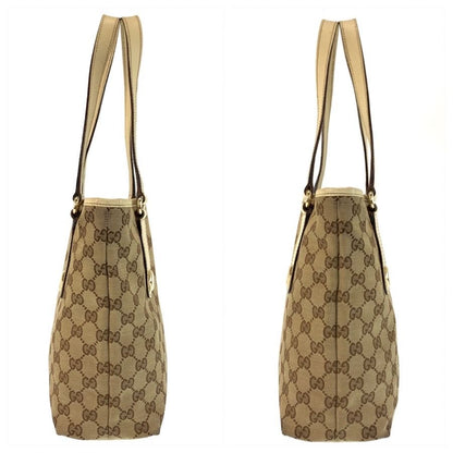 Gucci Beige Ivory Gold GG Canvas Leather Tote Shoulder Bag — view 7