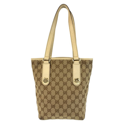 Gucci Beige Ivory Gold GG Canvas Leather Tote Shoulder Bag — view 2