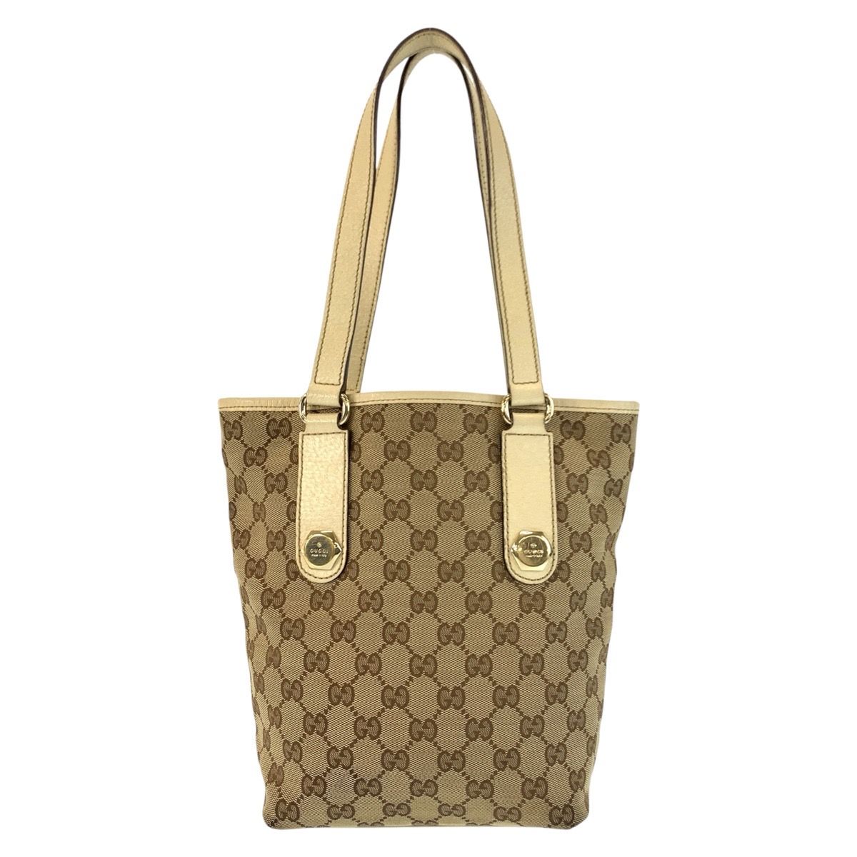 Gucci Beige Ivory Gold GG Canvas Leather Tote Shoulder Bag