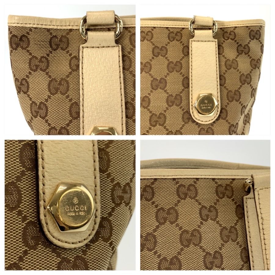 Gucci Beige Ivory Gold GG Canvas Leather Tote Shoulder Bag — view 5
