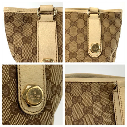 Gucci Beige Ivory Gold GG Canvas Leather Tote Shoulder Bag — view 5