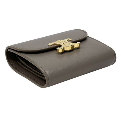 Celine Wallet Triomphe Bifold Leather Gray Gold Mini Small — view 3