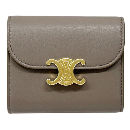 Celine Wallet Triomphe Bifold Leather Gray Gold Mini Small