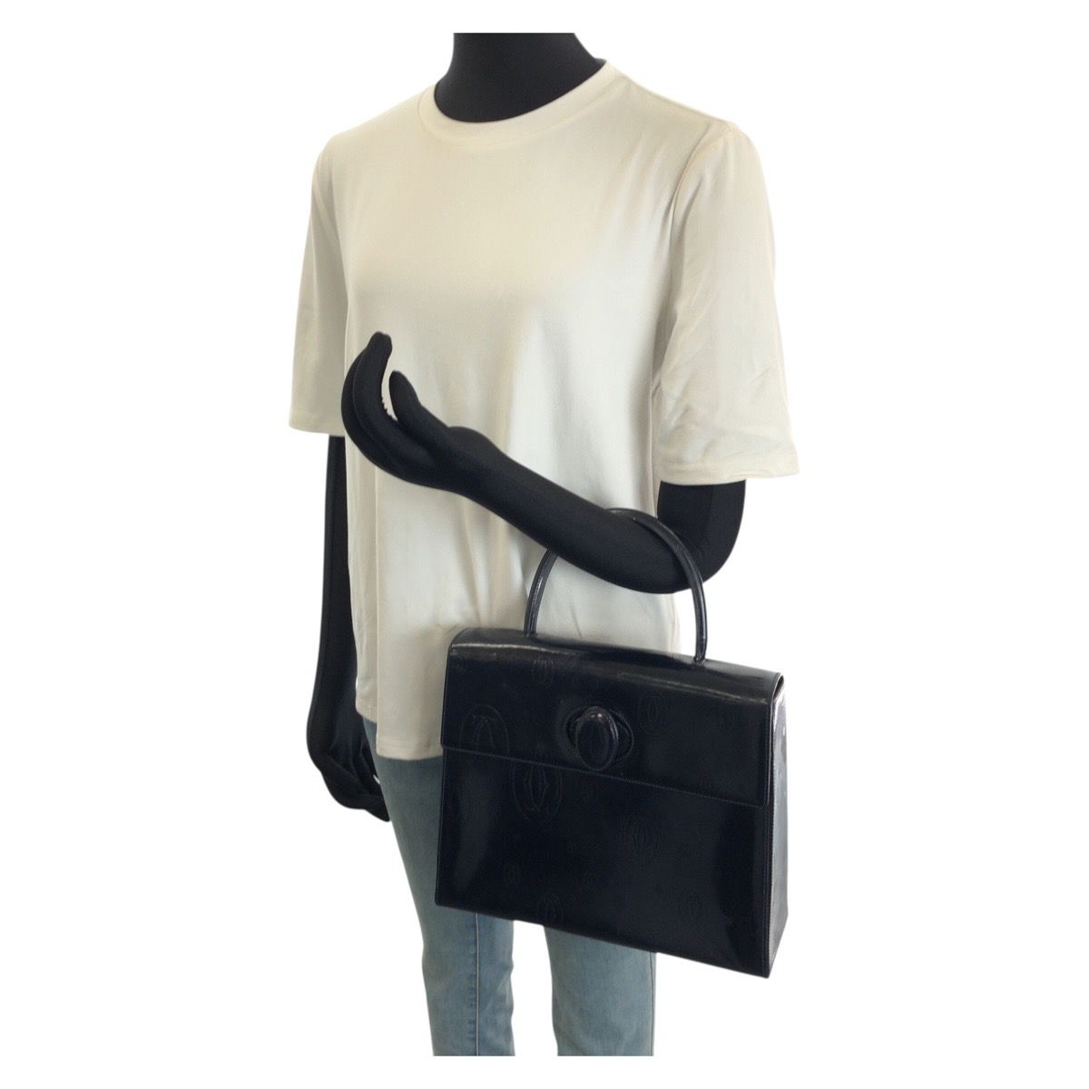Cartier Vintage Happy Birthday Navy Dark Patent Leather Handbag — view 7
