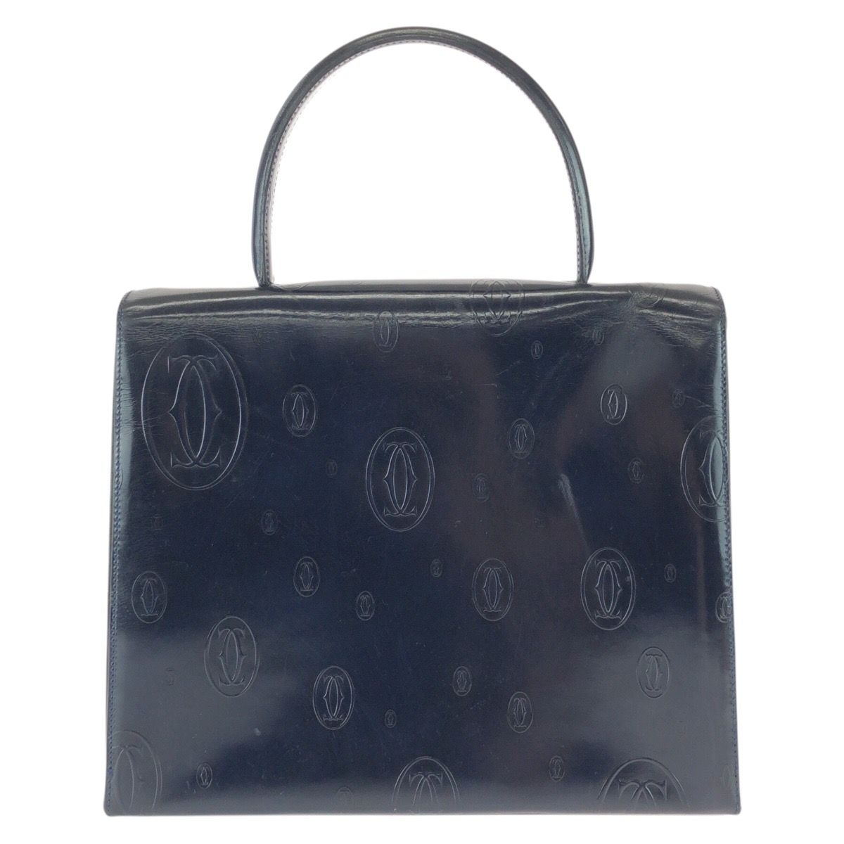 Cartier Vintage Happy Birthday Navy Dark Patent Leather Handbag — view 2