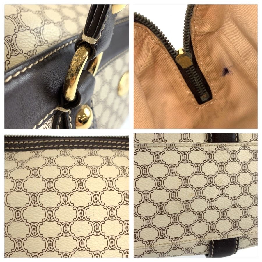 Celine Vintage Macadam White Brown Gold Leather Shoulder Bag — view 5