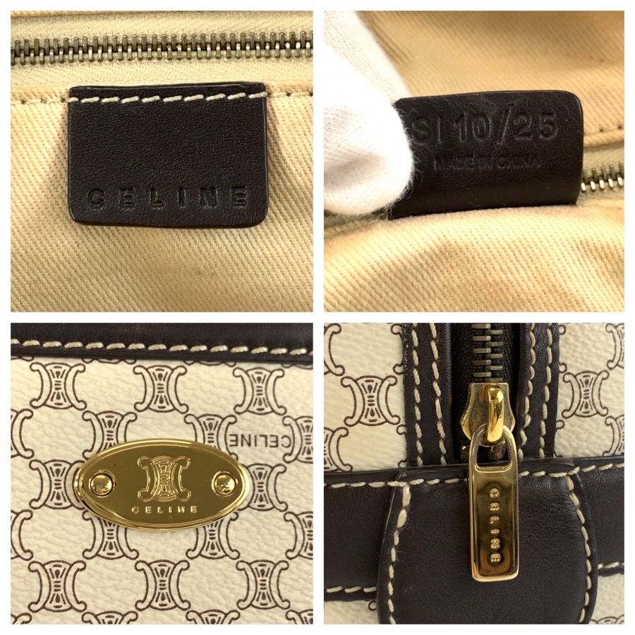 Celine Vintage Macadam White Brown Gold Leather Shoulder Bag — view 3