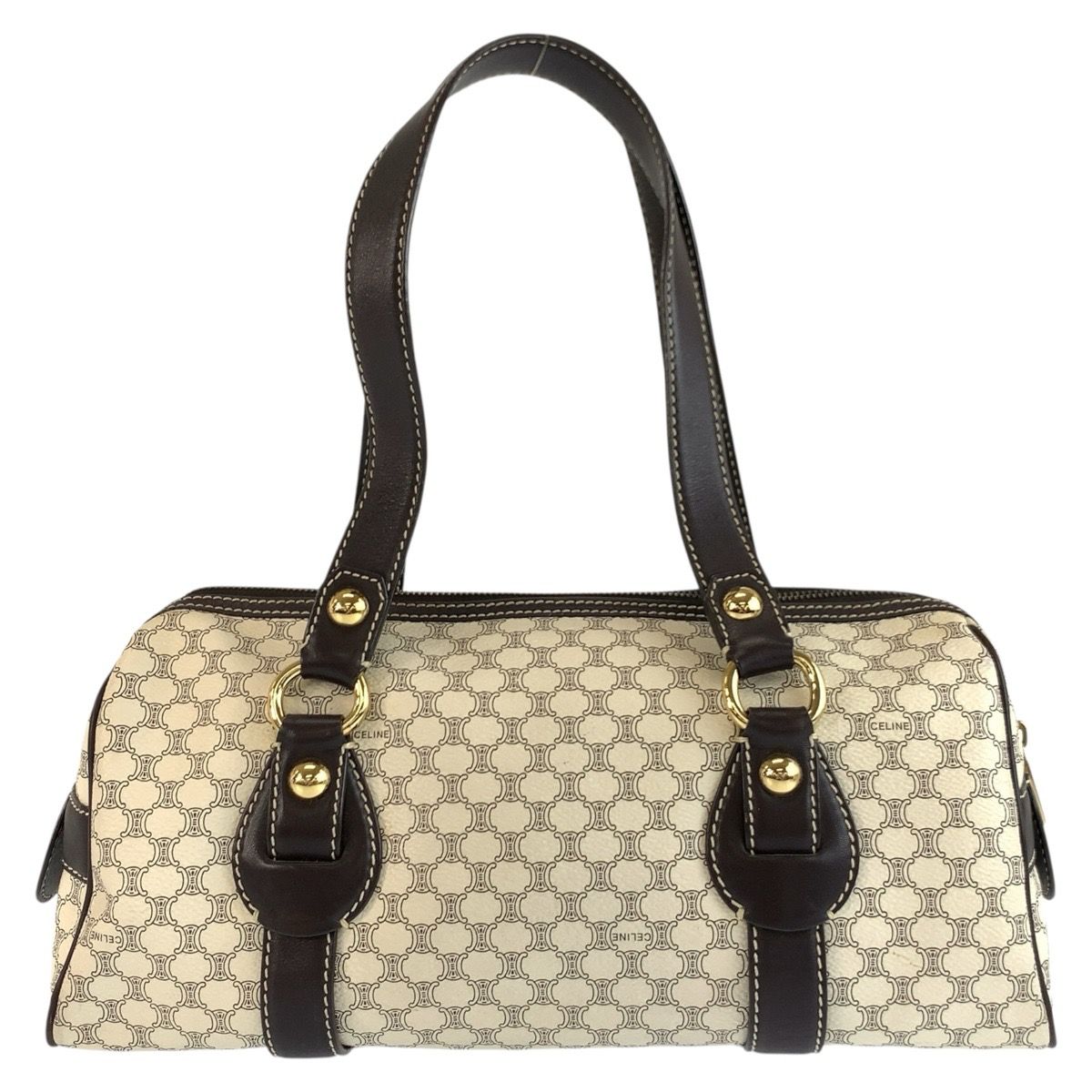 Celine Vintage Macadam White Brown Gold Leather Shoulder Bag — view 2
