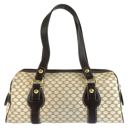 Celine Vintage Macadam White Brown Gold Leather Shoulder Bag — view 2