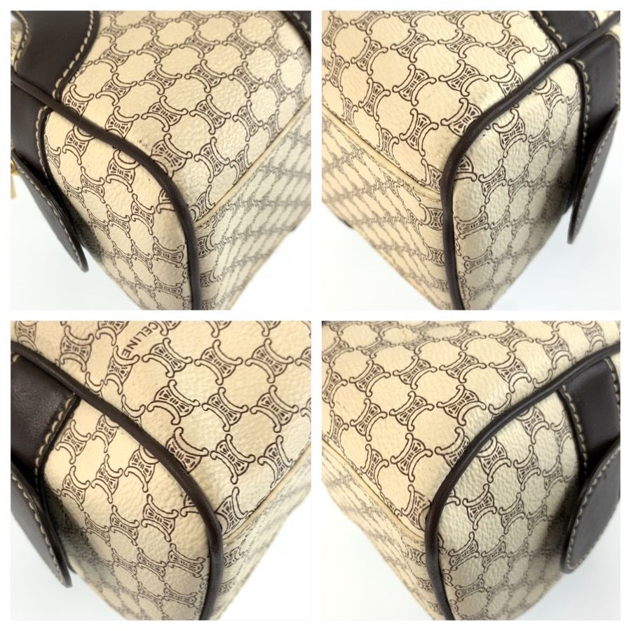 Celine Vintage Macadam White Brown Gold Leather Shoulder Bag — view 4