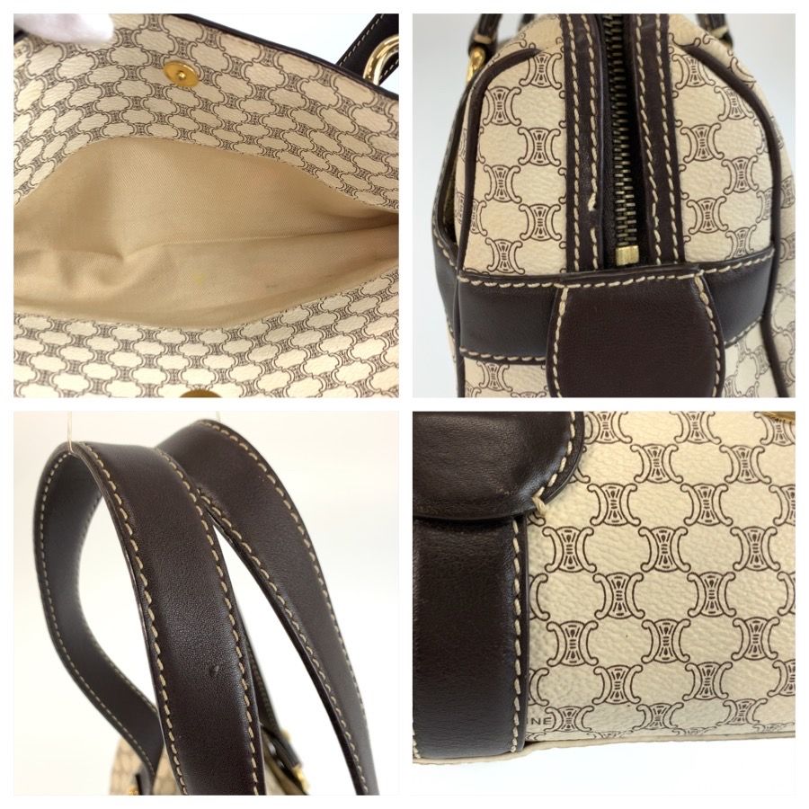 Celine Vintage Macadam White Brown Gold Leather Shoulder Bag — view 6