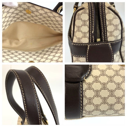 Celine Vintage Macadam White Brown Gold Leather Shoulder Bag — view 6