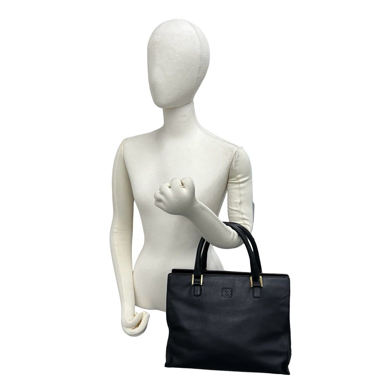 Loewe Vintage Anagram Logo Embossed Leather Tote Bag Black — view 2