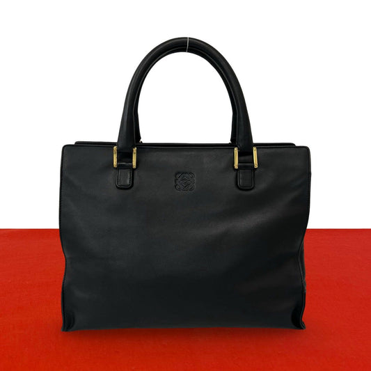 Loewe Vintage Anagram Logo Embossed Leather Tote Bag Black