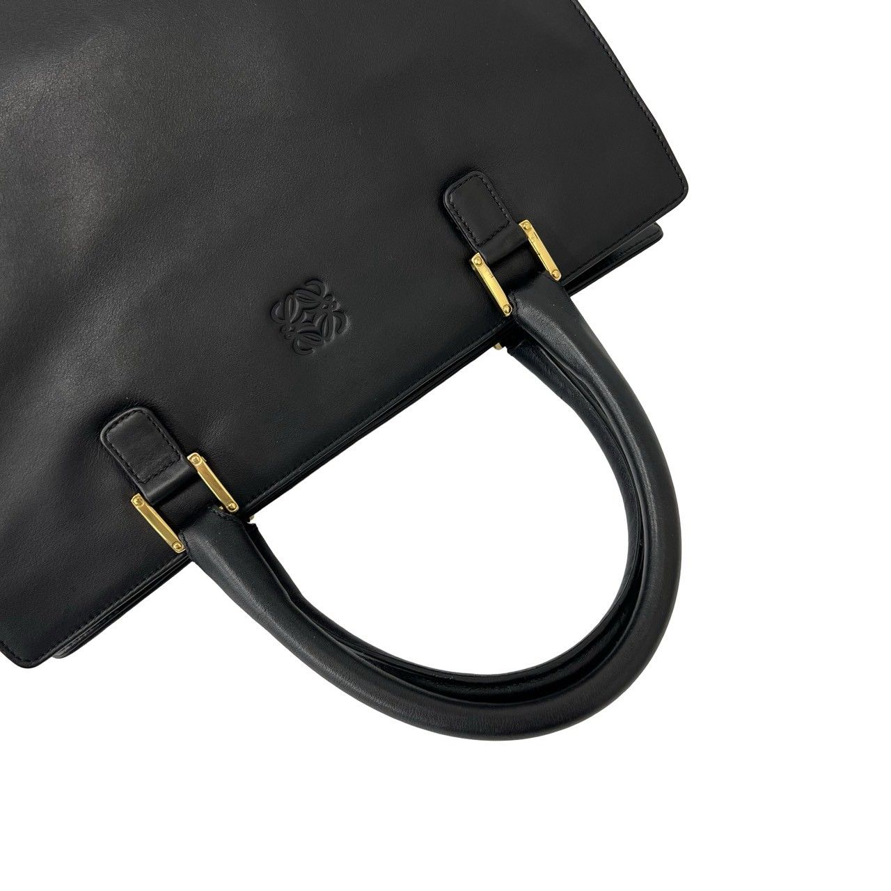 Loewe Vintage Anagram Logo Embossed Leather Tote Bag Black — view 4
