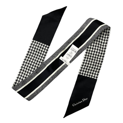 Dior Silk Calfskin Mitzah 30 Montaigne Houndstooth Logo Black White Handbag — view 2