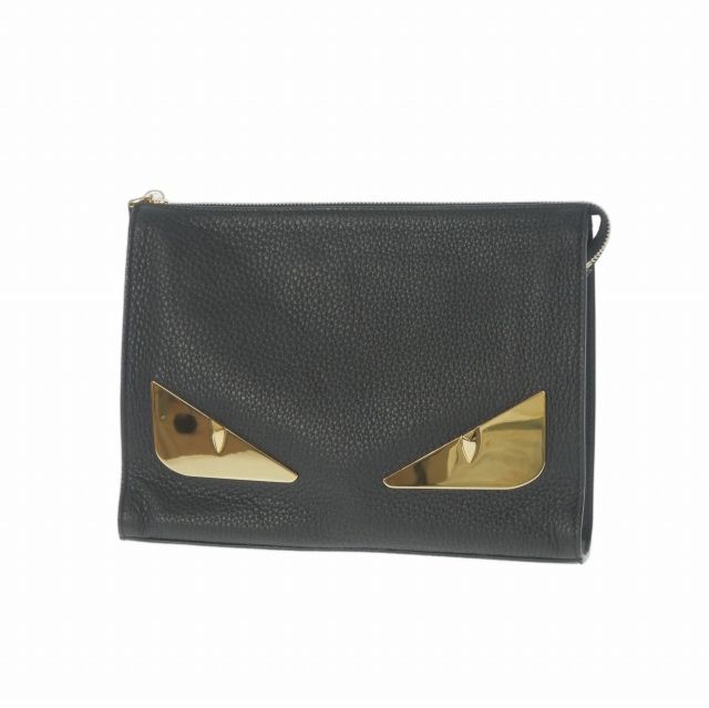 Fendi Monster Star Leather Clutch Black