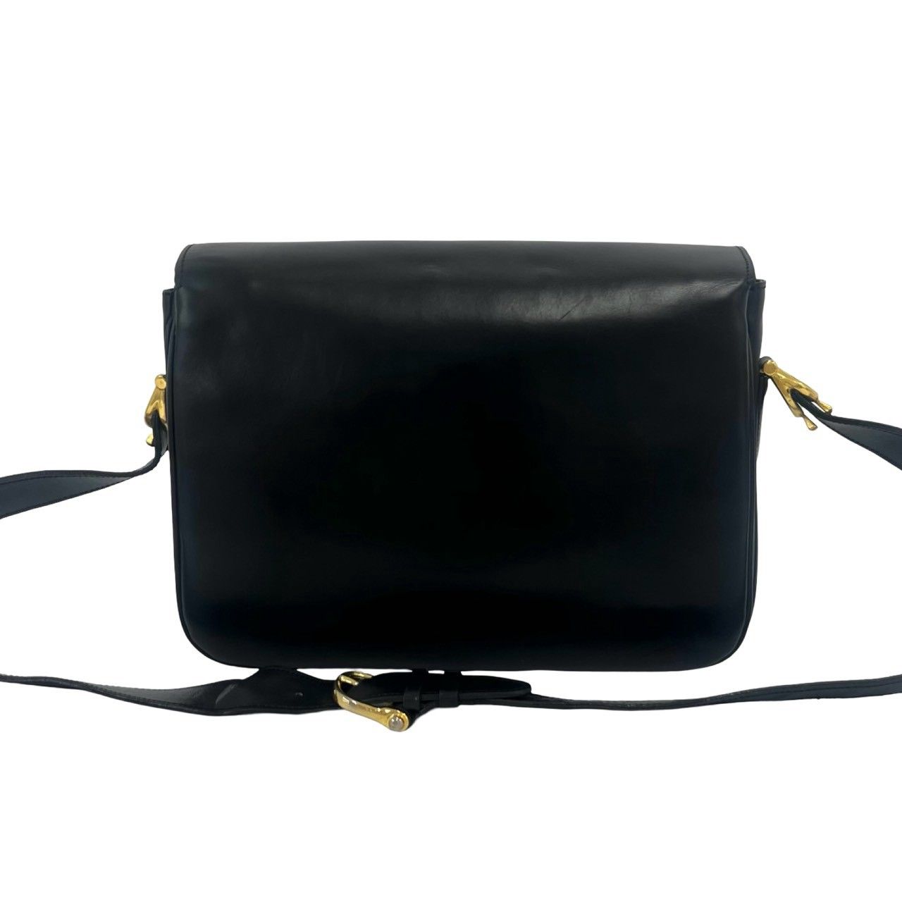 Celine Vintage Horse Carriage Logo Leather Shoulder Bag Pochette Black — view 3
