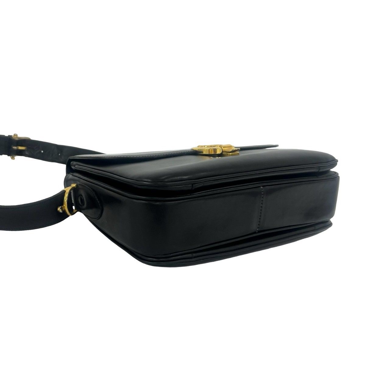 Celine Vintage Horse Carriage Logo Leather Shoulder Bag Pochette Black — view 7