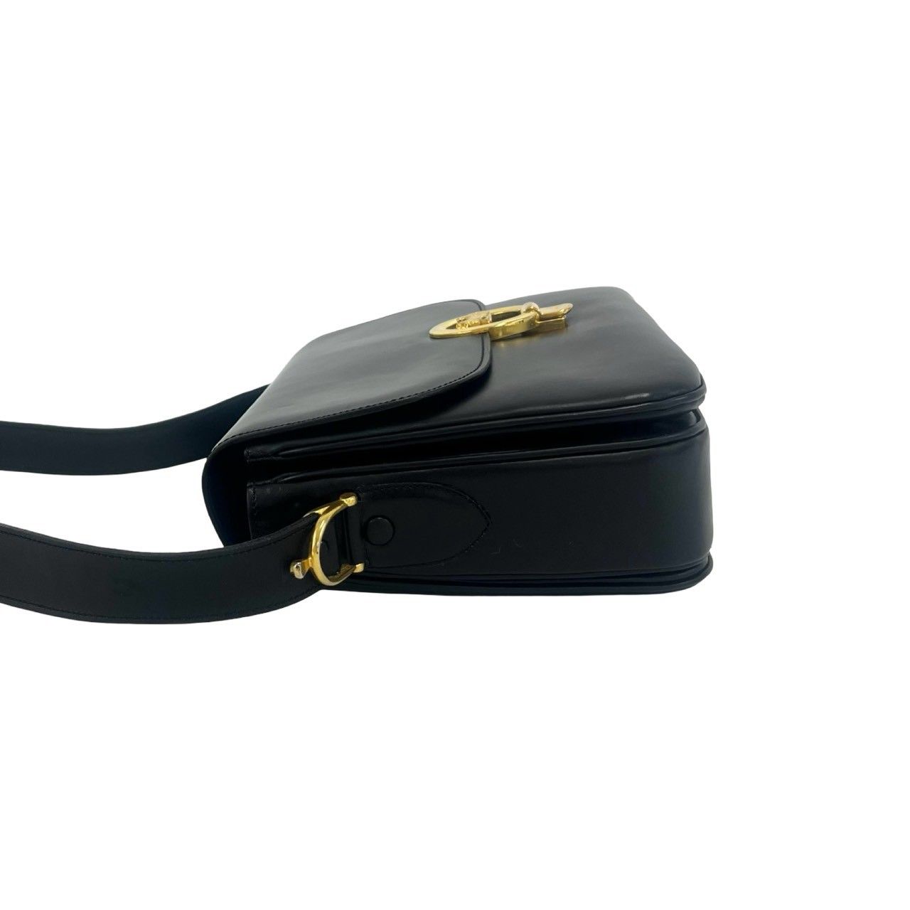 Celine Vintage Horse Carriage Logo Leather Shoulder Bag Pochette Black — view 5