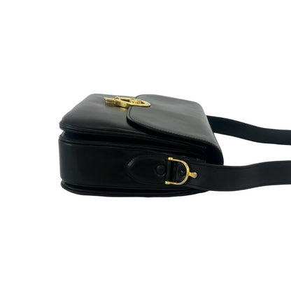 Celine Vintage Horse Carriage Logo Leather Shoulder Bag Pochette Black — view 6