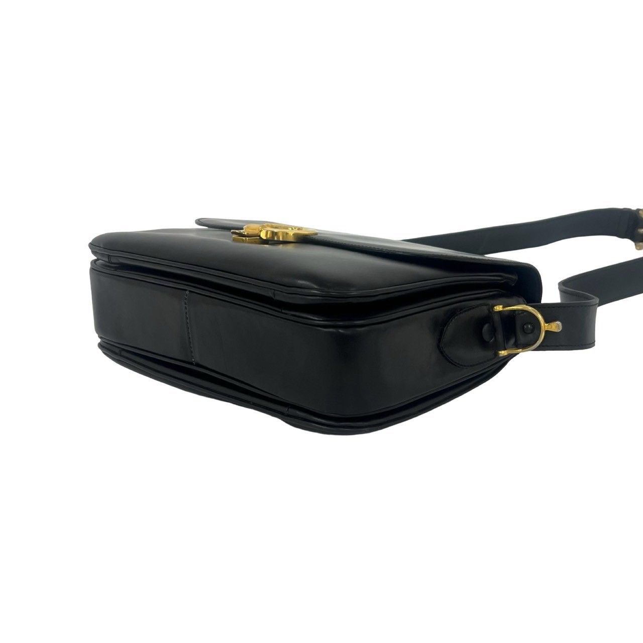 Celine Vintage Horse Carriage Logo Leather Shoulder Bag Pochette Black — view 8