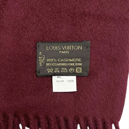 Louis Vuitton Scarf Shawl Logo Fringe Cashmere Bordeaux — view 7