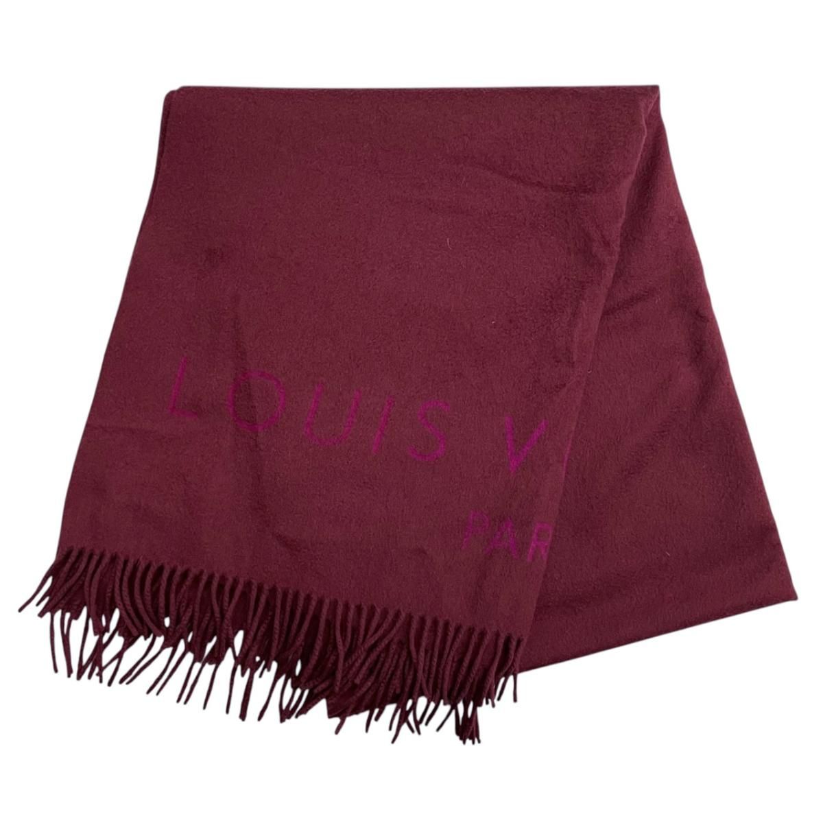Louis Vuitton Scarf Shawl Logo Fringe Cashmere Bordeaux