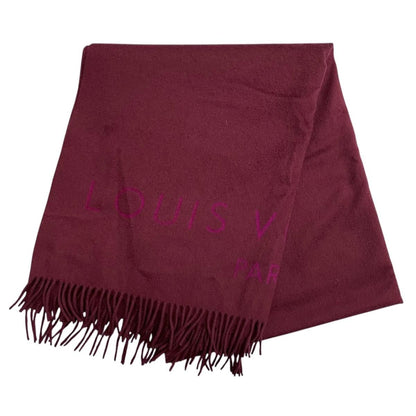 Louis Vuitton Scarf Shawl Logo Fringe Cashmere Bordeaux