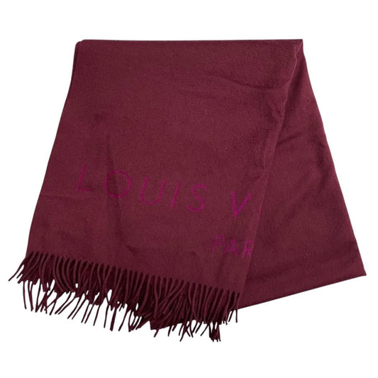 Louis Vuitton Scarf Shawl Logo Fringe Cashmere Bordeaux