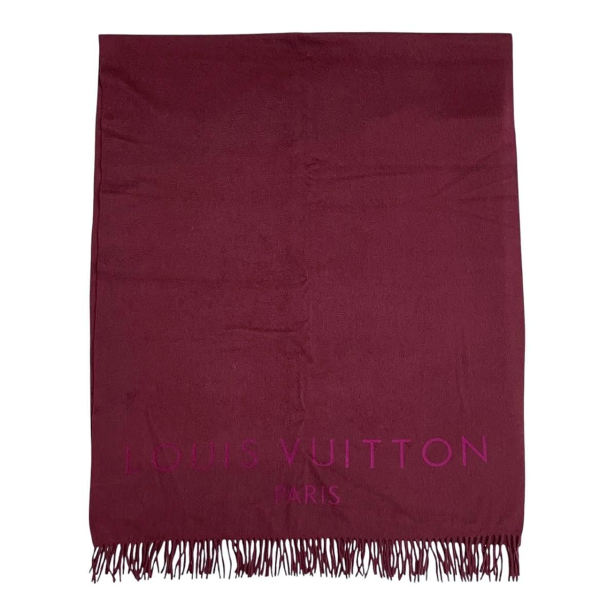 Louis Vuitton Scarf Shawl Logo Fringe Cashmere Bordeaux — view 3