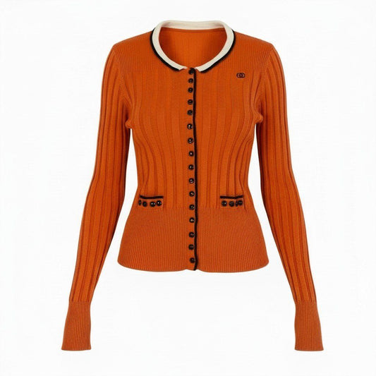 Gucci Tom Ford Era Rib Knit Long Sleeve Cardigan Interlocking G Logo Embroidery S