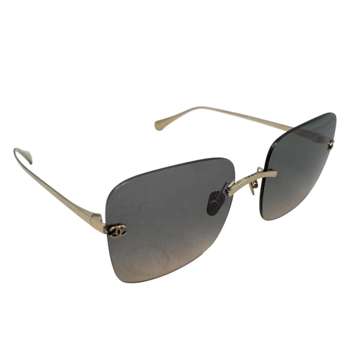 Chanel Sunglasses Rimless Square Titanium Gradient Lens Gold CC Logo Eyewear — view 2