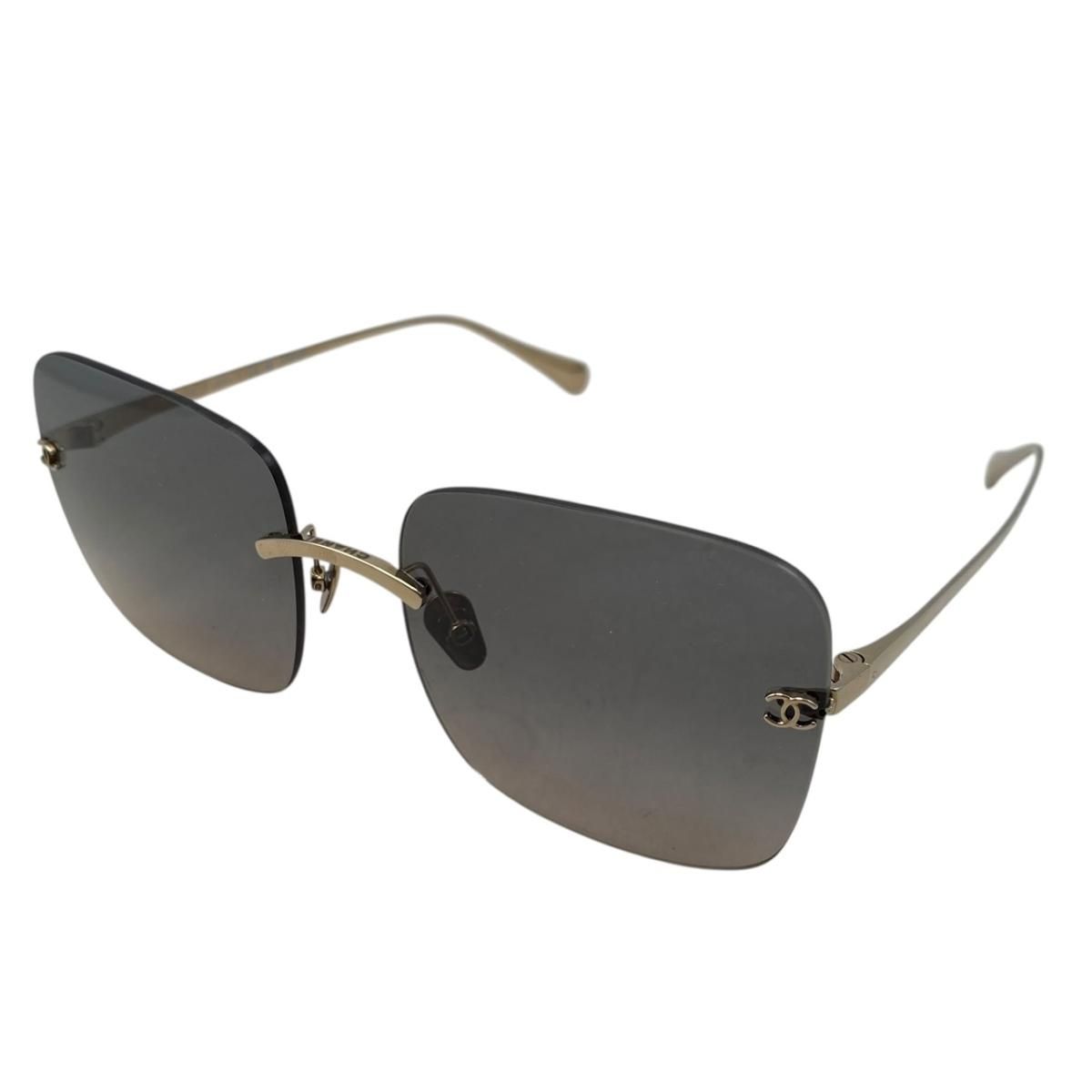 Chanel Sunglasses Rimless Square Titanium Gradient Lens Gold CC Logo Eyewear