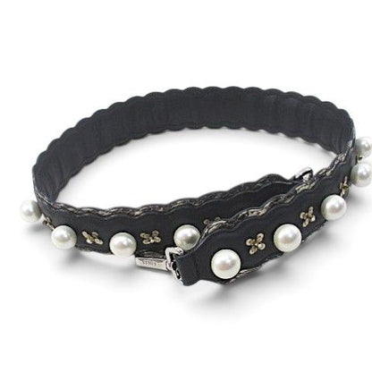 Fendi Strap You Flower Motif Faux Pearl Black Leather