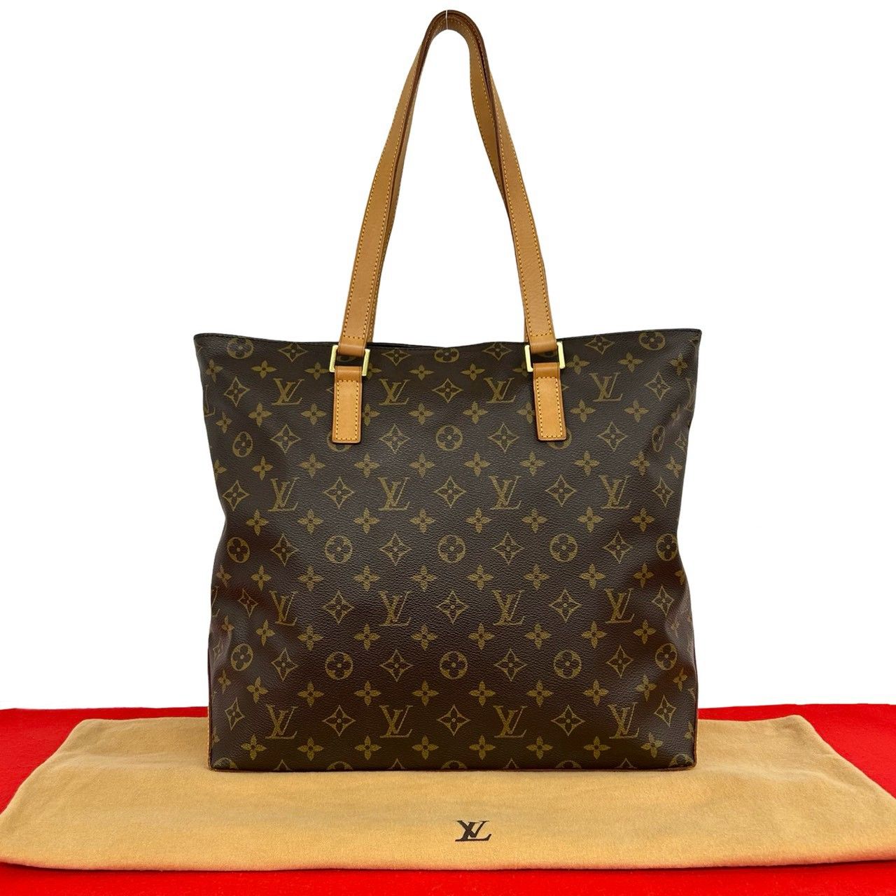 Louis Vuitton Cabas Mezzo Monogram Pattern Leather Tote Shoulder Bag Brown