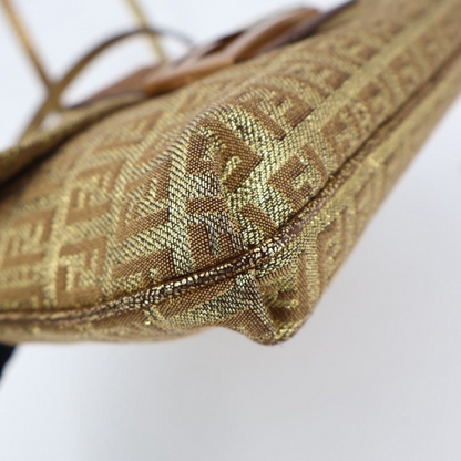 Fendi Zucca Pattern Canvas Gold Leather Shoulder Bag — view 2