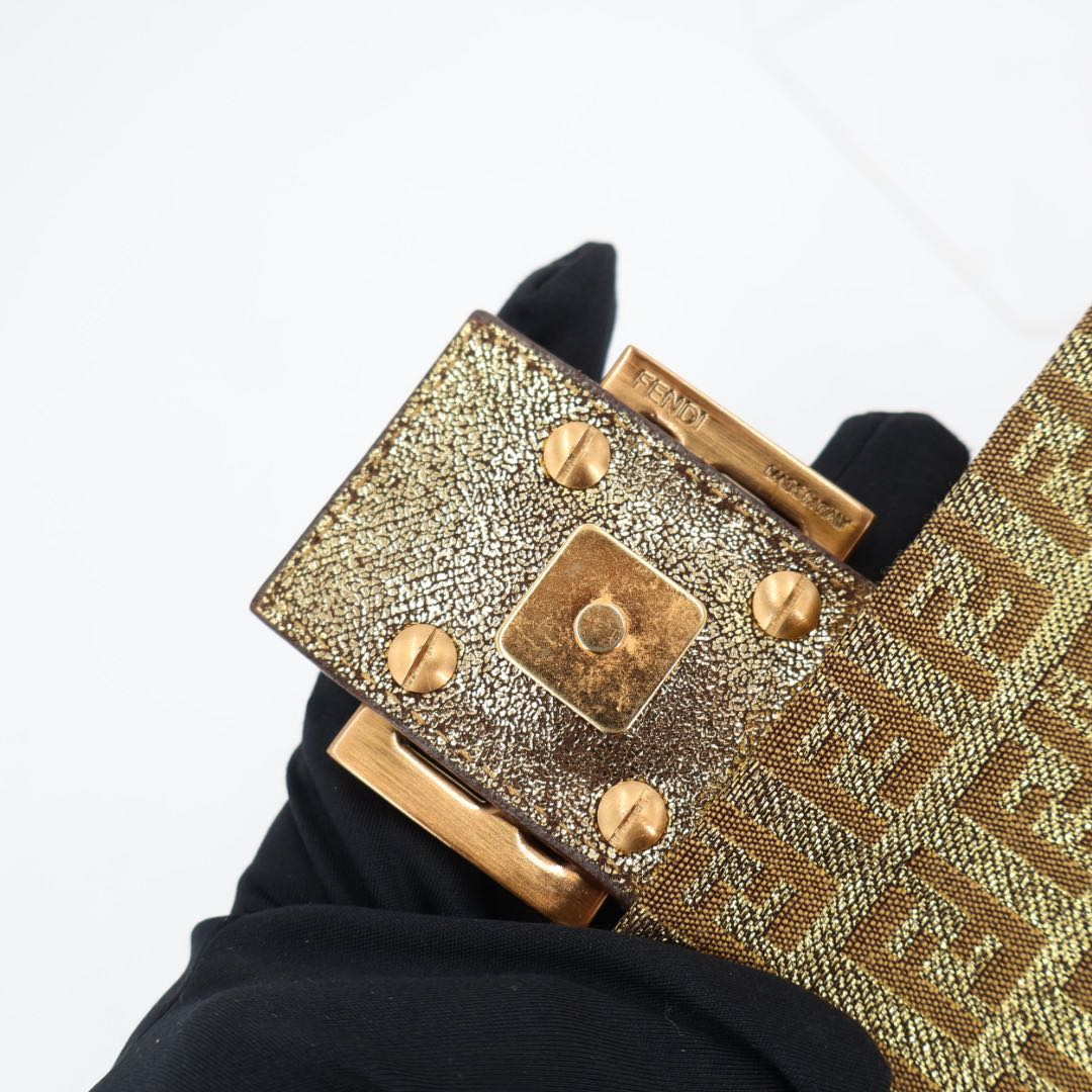 Fendi Zucca Pattern Canvas Gold Leather Shoulder Bag — view 4