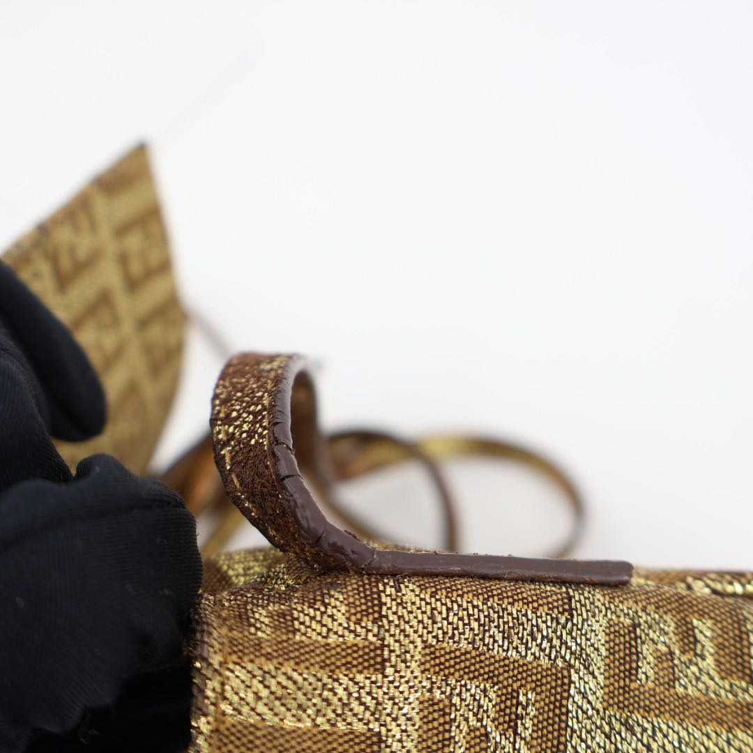 Fendi Zucca Pattern Canvas Gold Leather Shoulder Bag — view 7