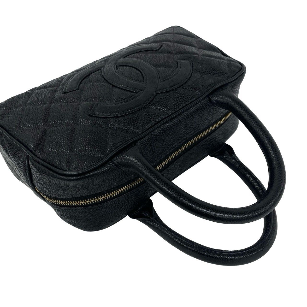 Chanel CC Logo Caviar Leather Mini Boston Bag Black — view 4