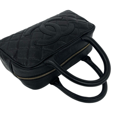 Chanel CC Logo Caviar Leather Mini Boston Bag Black — view 4