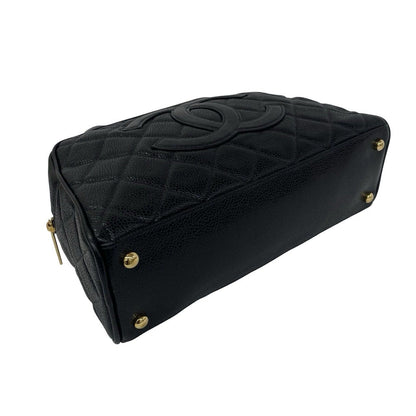 Chanel CC Logo Caviar Leather Mini Boston Bag Black — view 7