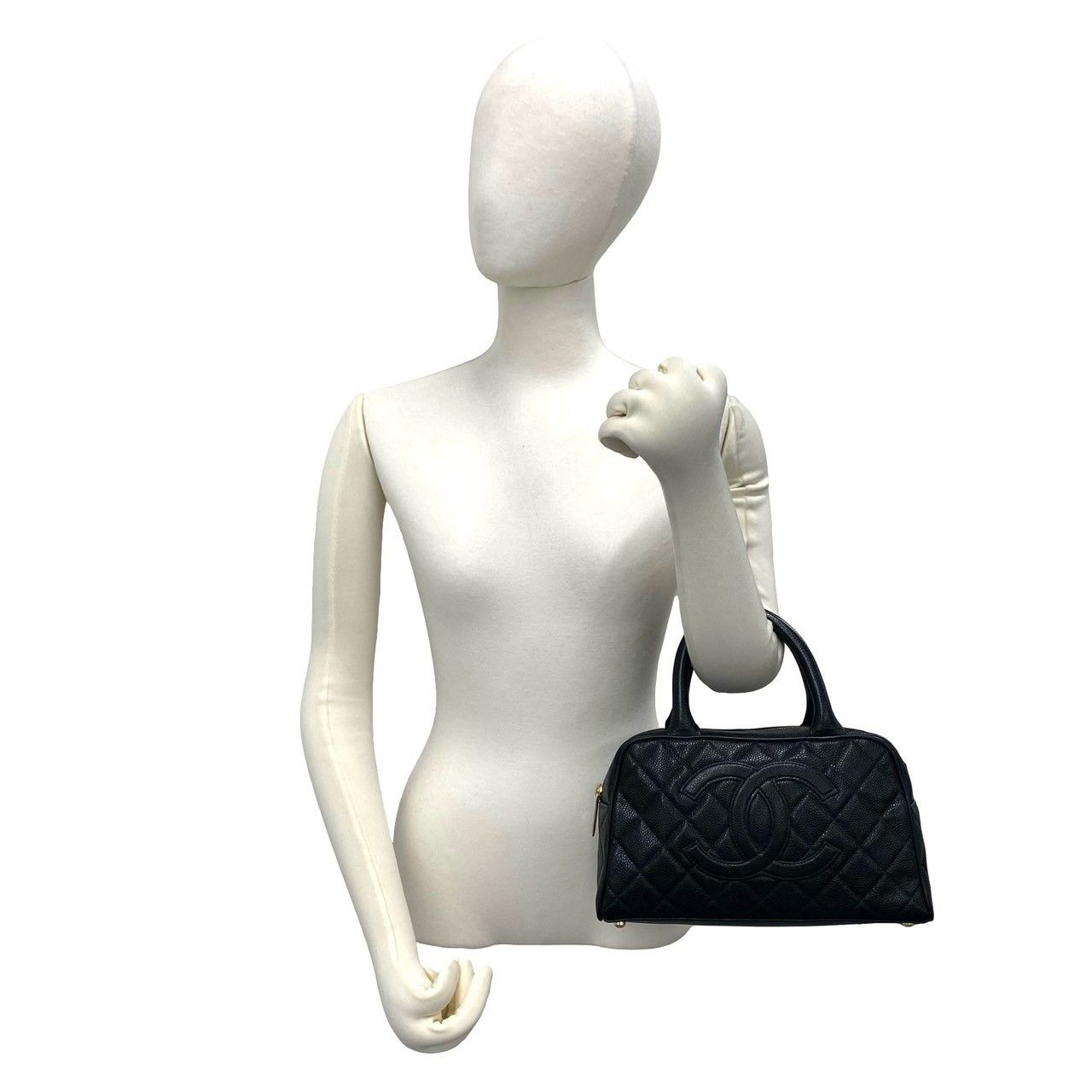 Chanel CC Logo Caviar Leather Mini Boston Bag Black — view 2