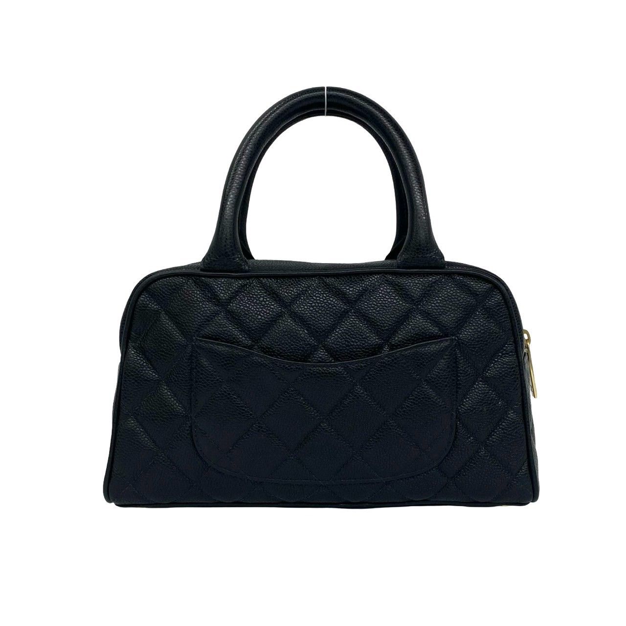 Chanel CC Logo Caviar Leather Mini Boston Bag Black — view 3