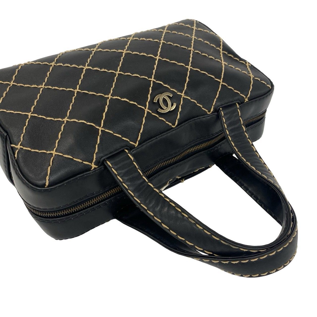 Chanel CC Logo Wild Stitch Lambskin Mini Boston Bag Black — view 4