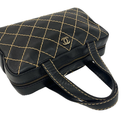 Chanel CC Logo Wild Stitch Lambskin Mini Boston Bag Black — view 4