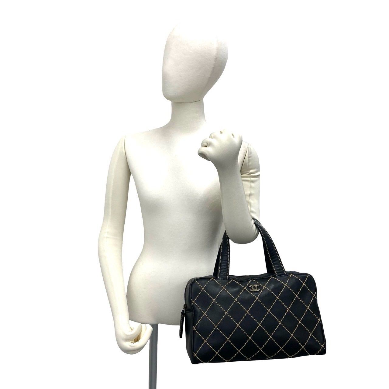 Chanel CC Logo Wild Stitch Lambskin Mini Boston Bag Black — view 2