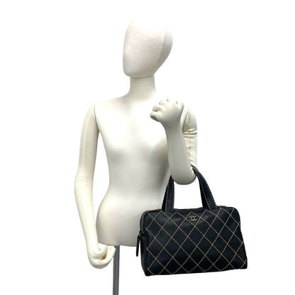 Chanel CC Logo Wild Stitch Lambskin Mini Boston Bag Black — view 2